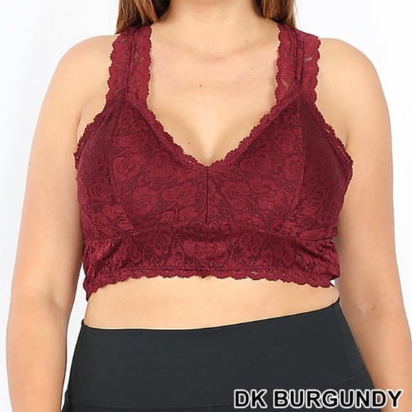Plus Dk.Burgundy Bralette Hourglass Back Lace Pads - Picture 8 of 10
